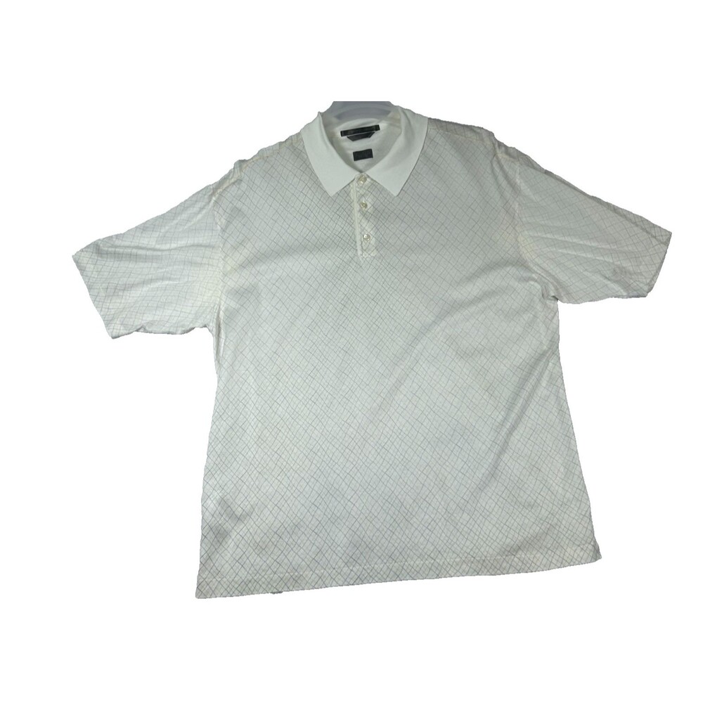 Tiger Woods Collection Mens L White Blue Gold Check Golf Polo Shirt Short Sleeve